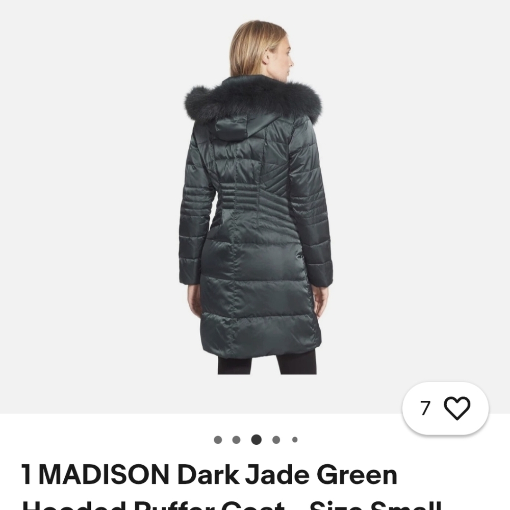 1 Madison Dark Jade Green Down Puffer Coat With Fur Trimmed Hood - Picture 11 of 12